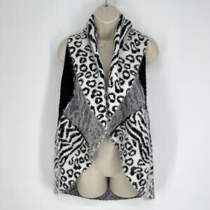 Spense NWT Women's Open Front Leopard Print Sweater SZ Petite XL Ivory Black